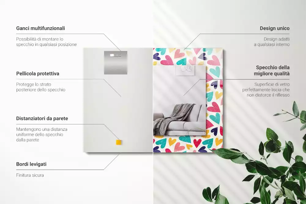 Lustro z nadrukiem prostokątne deseń w kolorowe serca