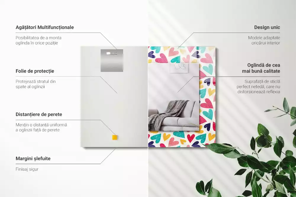 Lustro z nadrukiem prostokątne deseń w kolorowe serca