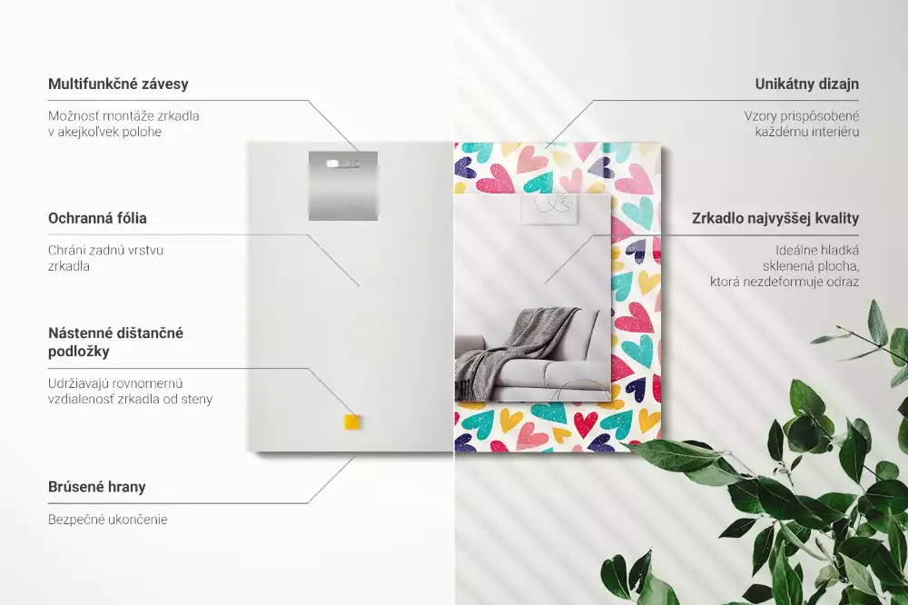 Lustro z nadrukiem prostokątne deseń w kolorowe serca