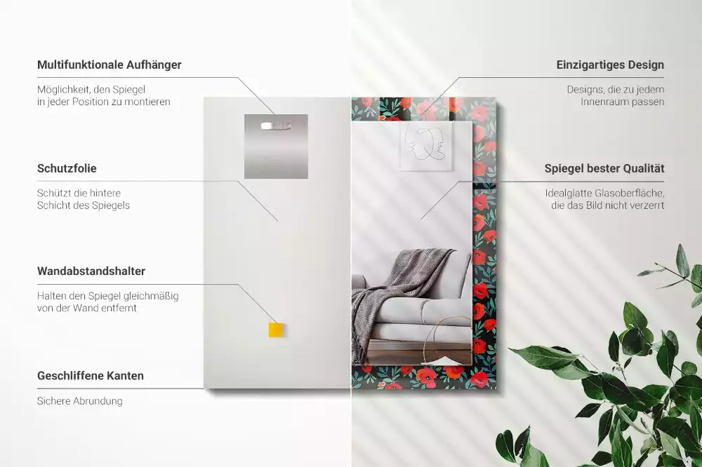 Lustro z nadrukiem dekoracyjne prostokątne maki