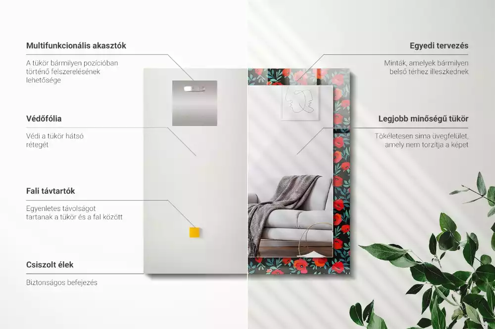 Lustro z nadrukiem dekoracyjne prostokątne maki