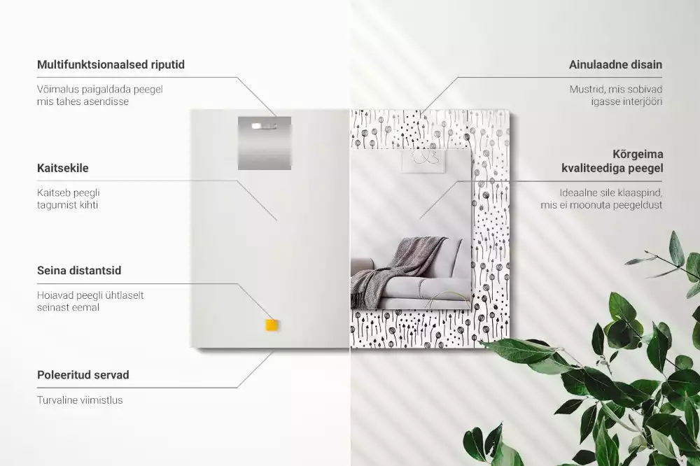 Lustro ramka z nadrukiem prostokątne minimalistyczna przyroda