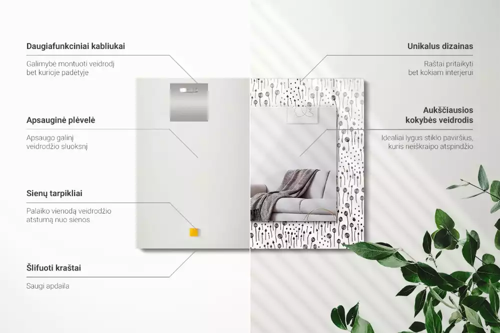 Lustro ramka z nadrukiem prostokątne minimalistyczna przyroda