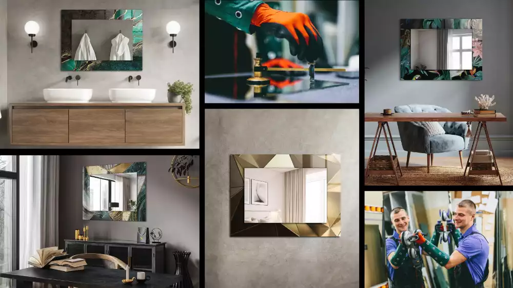 Lustro z drukowaną ramką prostokątne deseń w oczy