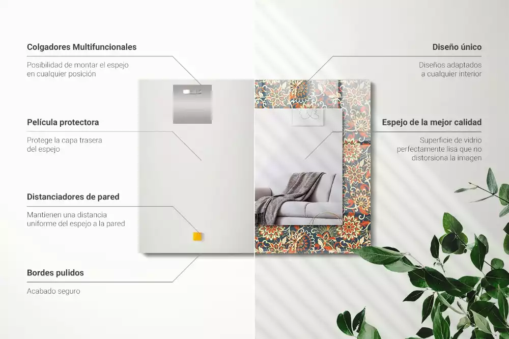 Lustro z nadrukiem prostokątne kwiatowy motyw tapety