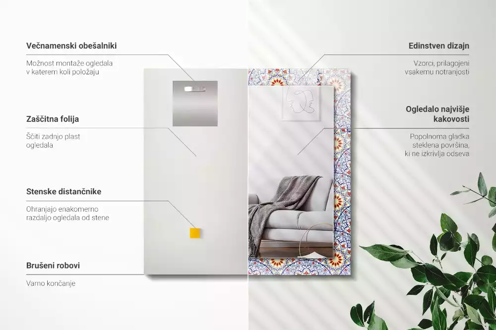 Lustro ramka z nadrukiem prostokątne mandale
