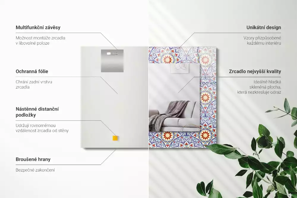 Lustro ramka z nadrukiem prostokątne mandale