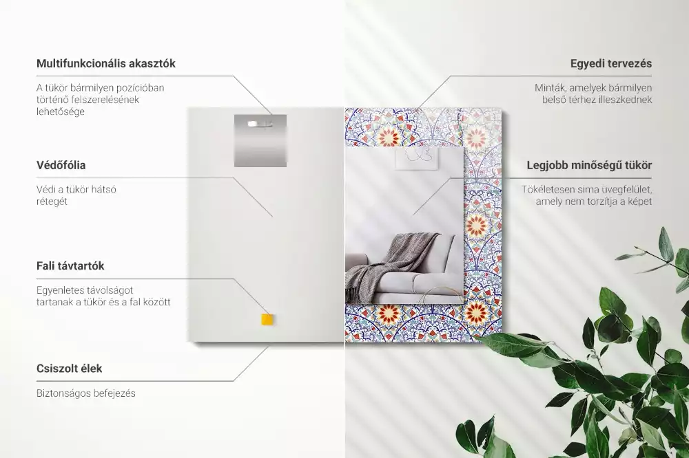 Lustro ramka z nadrukiem prostokątne mandale