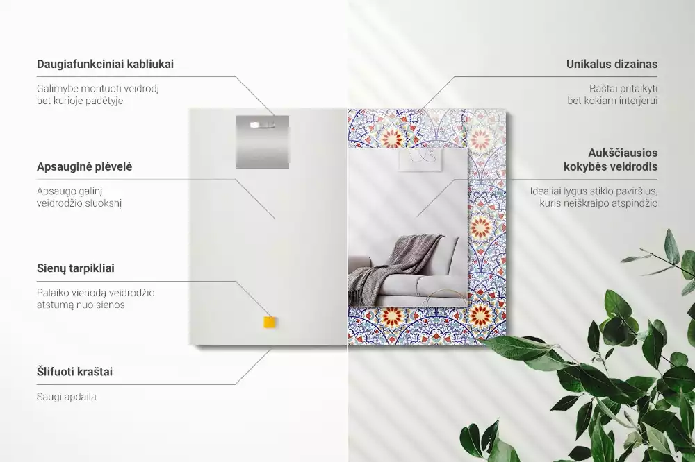 Lustro ramka z nadrukiem prostokątne mandale