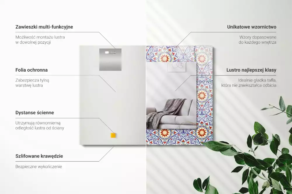 Lustro ramka z nadrukiem prostokątne mandale