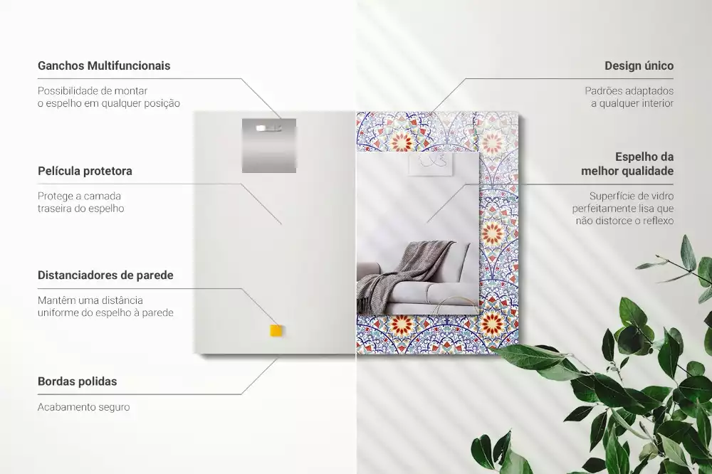 Lustro ramka z nadrukiem prostokątne mandale
