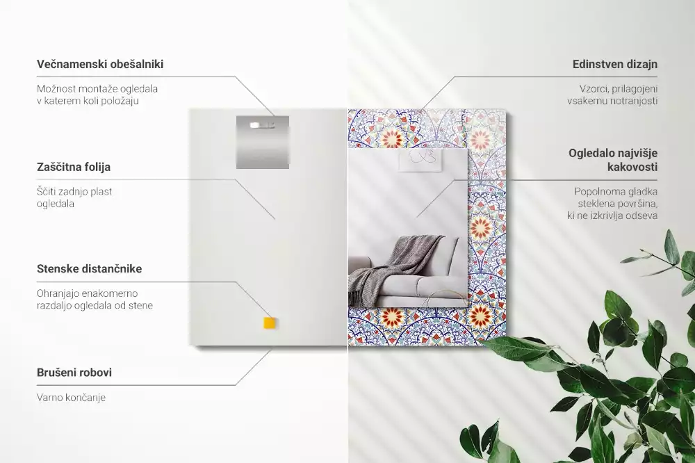 Lustro ramka z nadrukiem prostokątne mandale