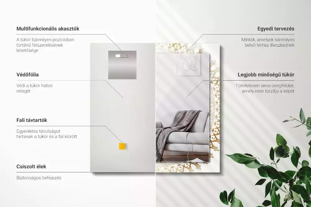 Lustro z drukowaną ramką prostokątne motyw mandali