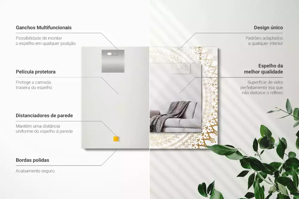 Lustro z drukowaną ramką prostokątne motyw mandali