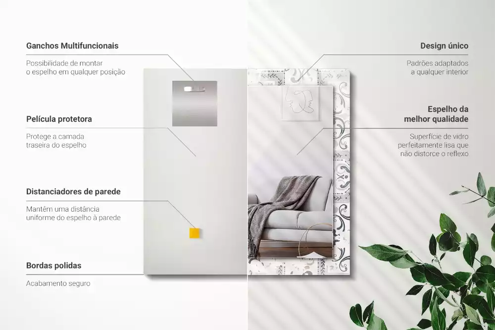 Lustro dekoracyjne prostokątne deseń kafelkowy z ornamentami