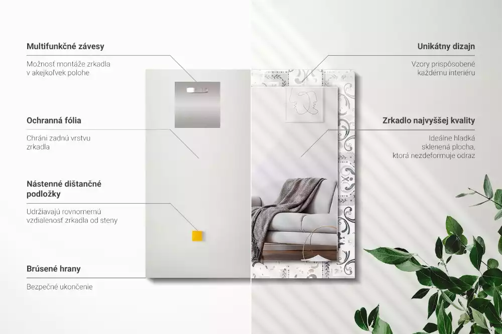 Lustro dekoracyjne prostokątne deseń kafelkowy z ornamentami