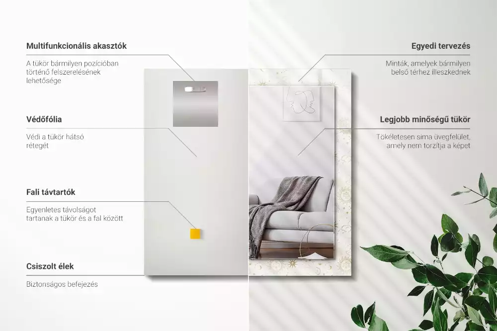 Lustro z nadrukiem prostokątne słońce księżyc i gwiazdy