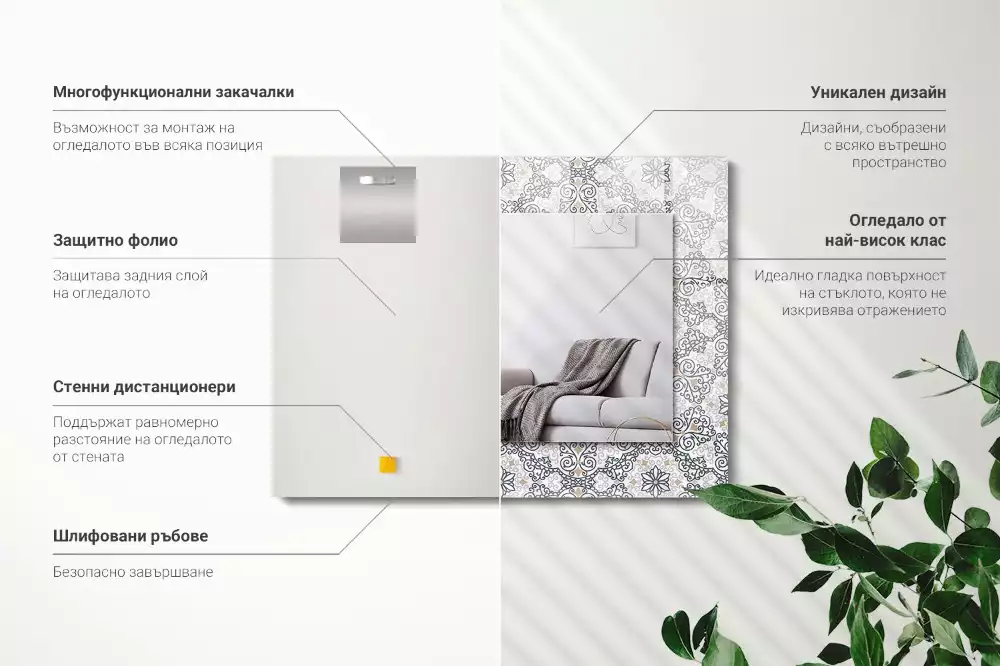 Lustro z nadrukiem prostokątne deseń w ornamenty