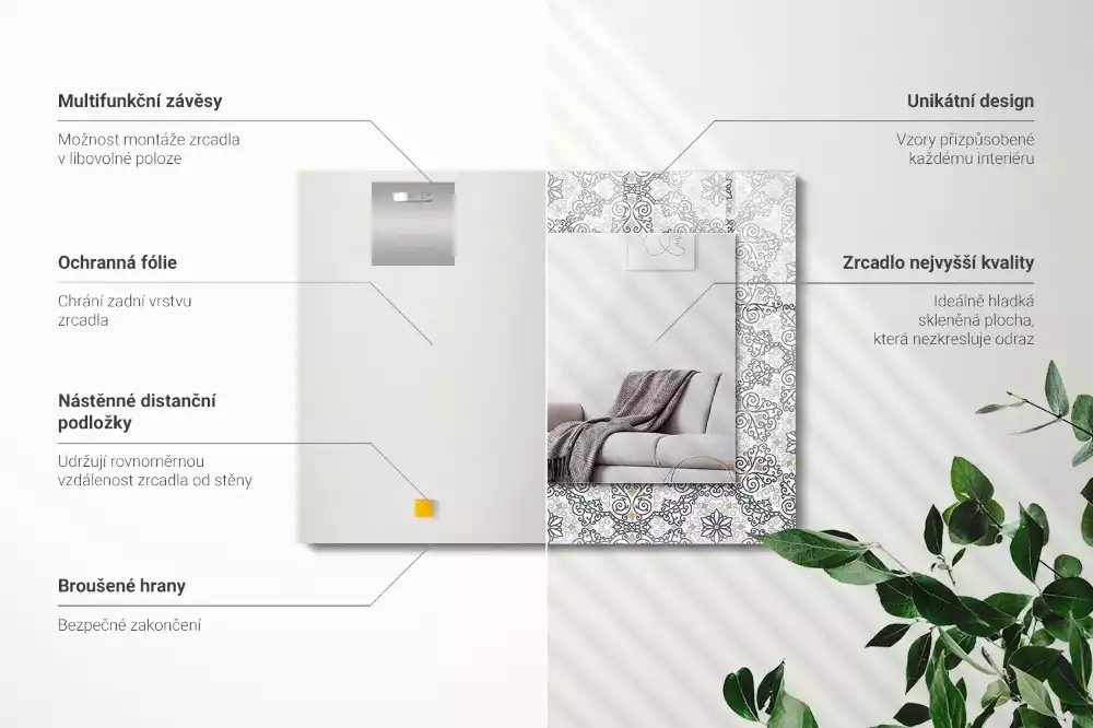 Lustro z nadrukiem prostokątne deseń w ornamenty