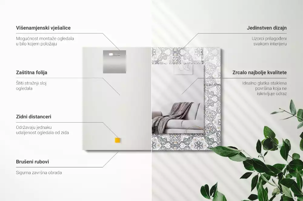 Lustro z nadrukiem prostokątne deseń w ornamenty