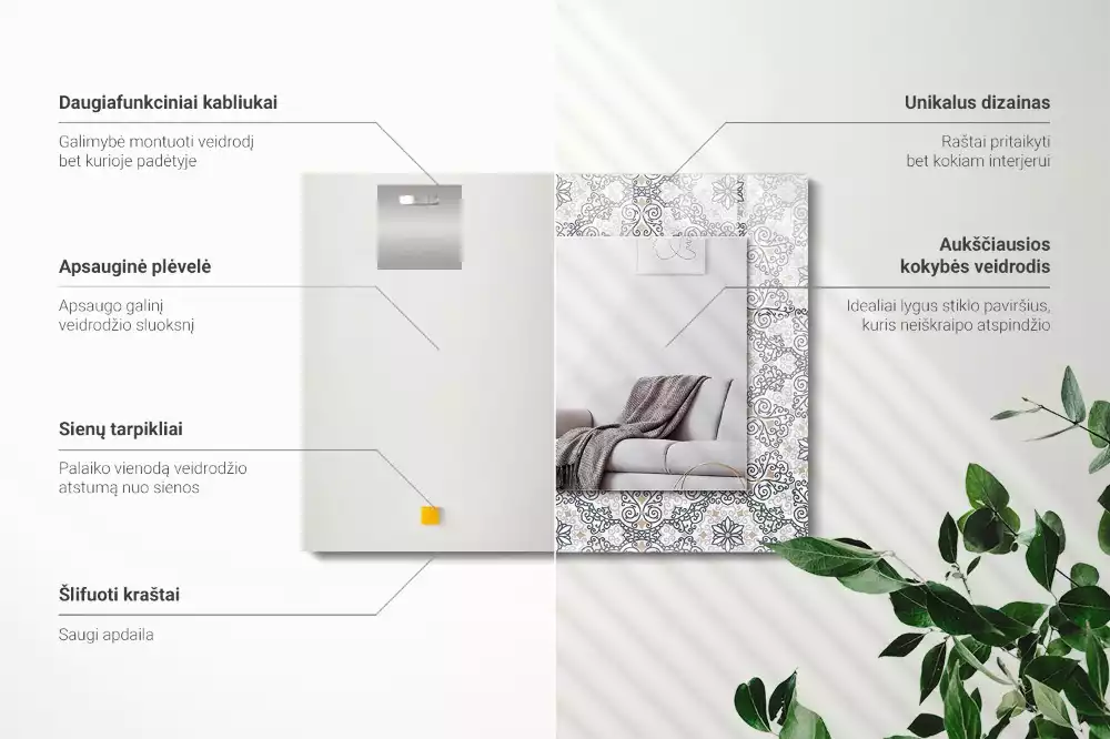 Lustro z nadrukiem prostokątne deseń w ornamenty