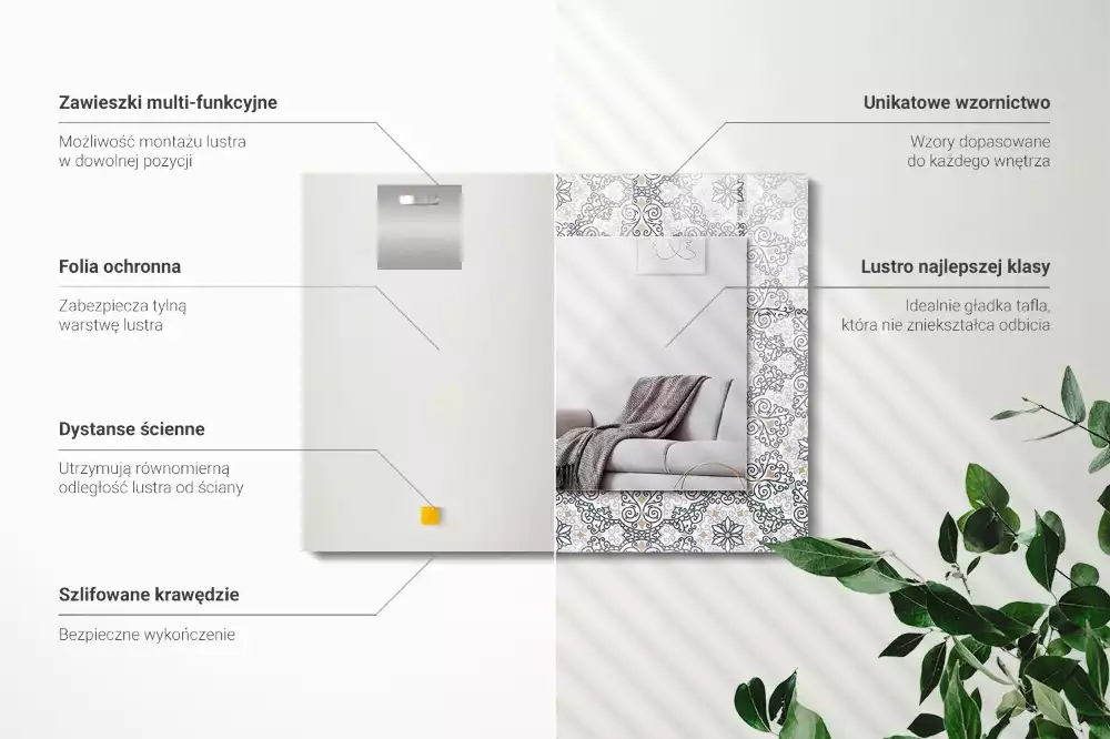 Lustro z nadrukiem prostokątne deseń w ornamenty