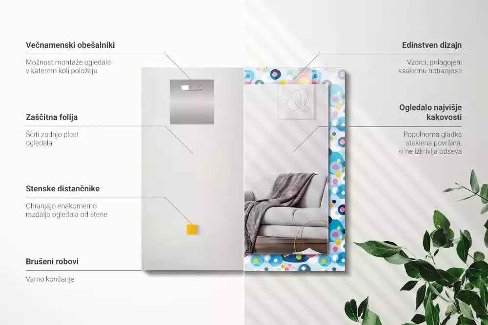 Lustro ramka z nadrukiem prostokątne barwne desenie abstrakcyjne