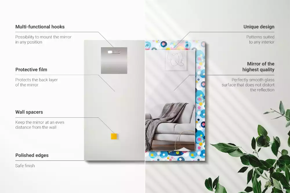Lustro ramka z nadrukiem prostokątne barwne desenie abstrakcyjne