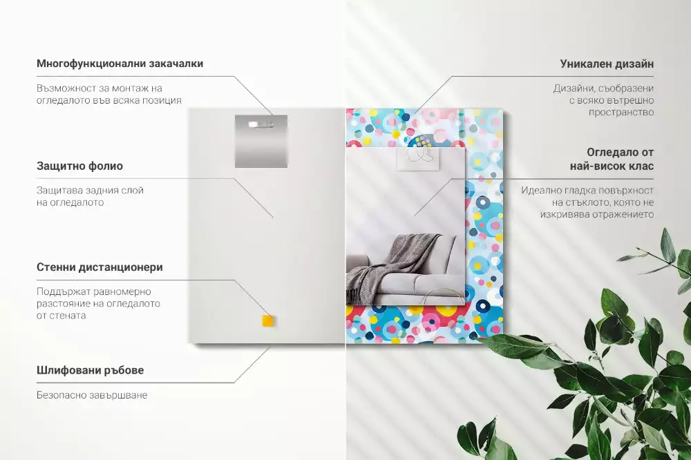 Lustro ramka z nadrukiem prostokątne barwne desenie abstrakcyjne