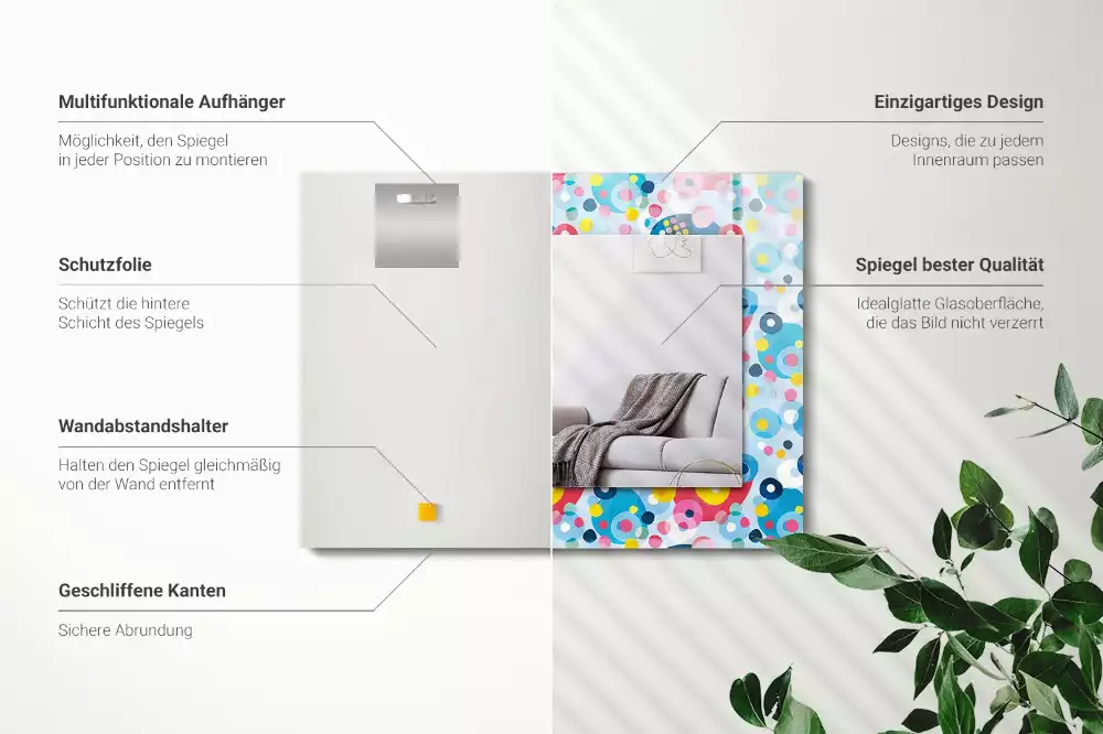 Lustro ramka z nadrukiem prostokątne barwne desenie abstrakcyjne