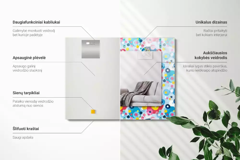 Lustro ramka z nadrukiem prostokątne barwne desenie abstrakcyjne