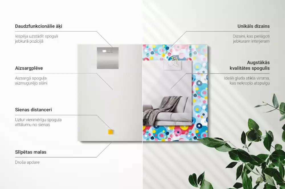Lustro ramka z nadrukiem prostokątne barwne desenie abstrakcyjne