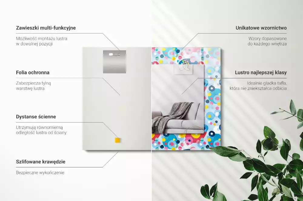 Lustro ramka z nadrukiem prostokątne barwne desenie abstrakcyjne