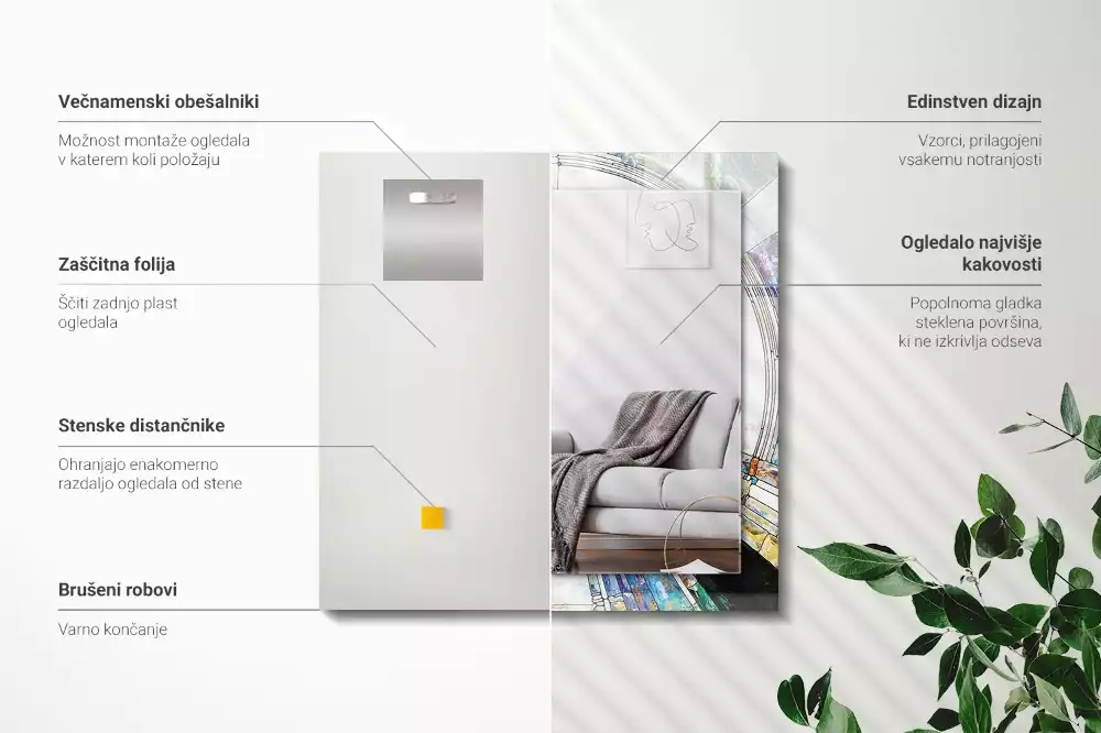 Lustro z drukowaną ramką prostokątne abstrakcyjna mozaika z okręgów