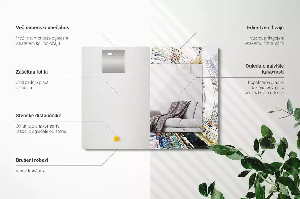 Lustro z drukowaną ramką prostokątne abstrakcyjna mozaika z okręgów