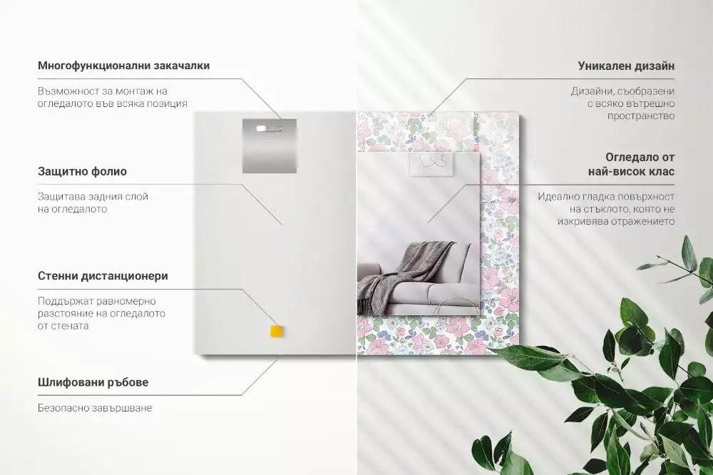 Lustro dekoracyjne prostokątne kwiatowy motyw tekstylny