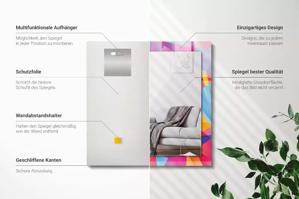 Lustro ramka z nadrukiem prostokątne barwne desenie geometryczne