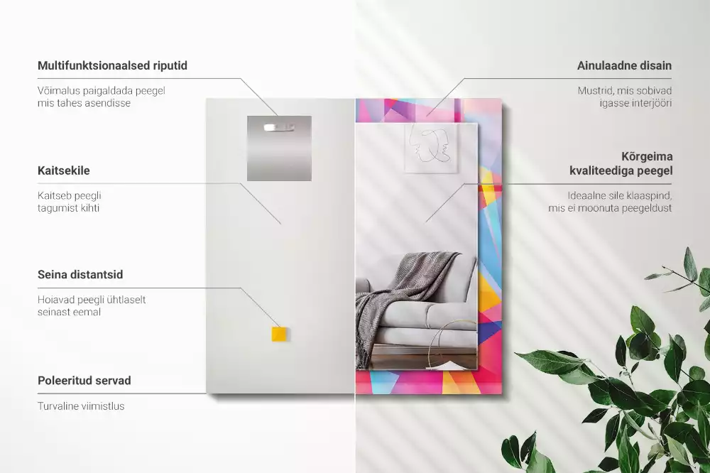 Lustro ramka z nadrukiem prostokątne barwne desenie geometryczne