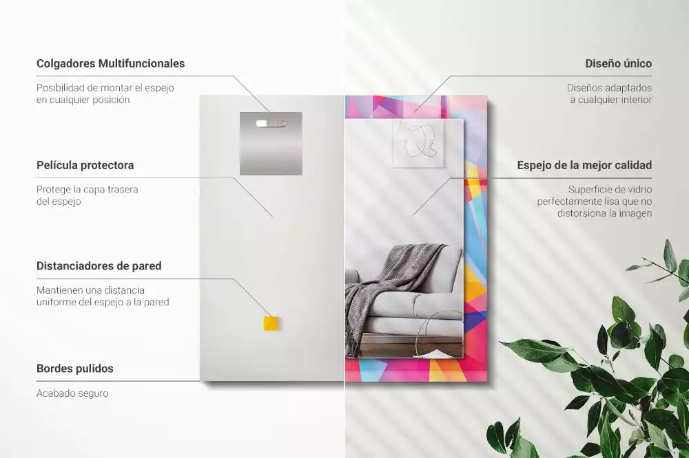 Lustro ramka z nadrukiem prostokątne barwne desenie geometryczne