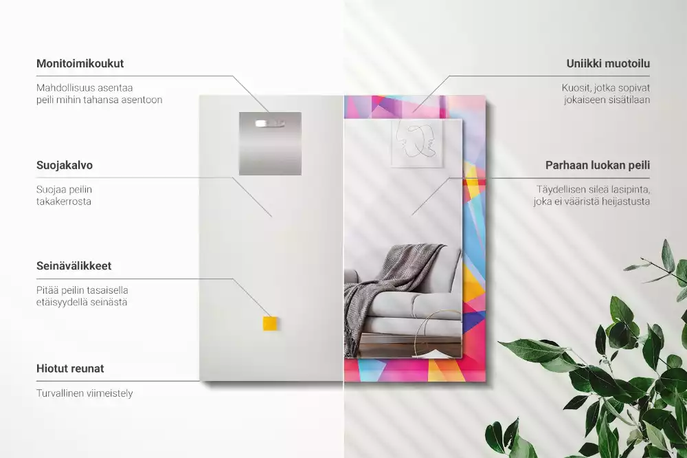 Lustro ramka z nadrukiem prostokątne barwne desenie geometryczne
