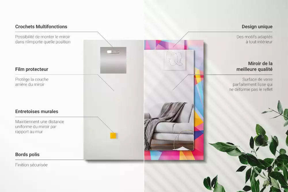 Lustro ramka z nadrukiem prostokątne barwne desenie geometryczne