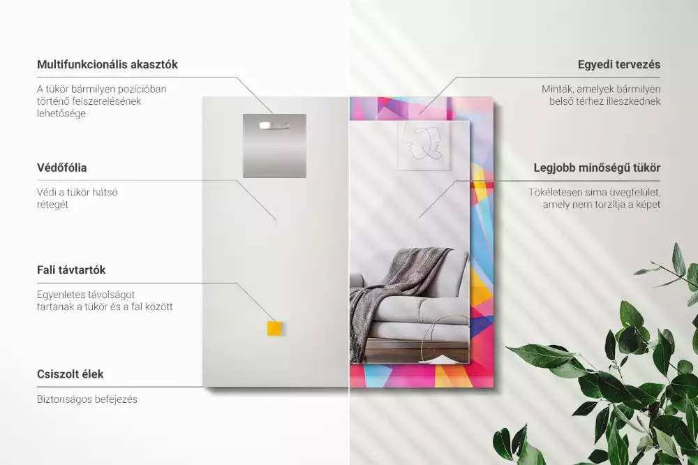 Lustro ramka z nadrukiem prostokątne barwne desenie geometryczne