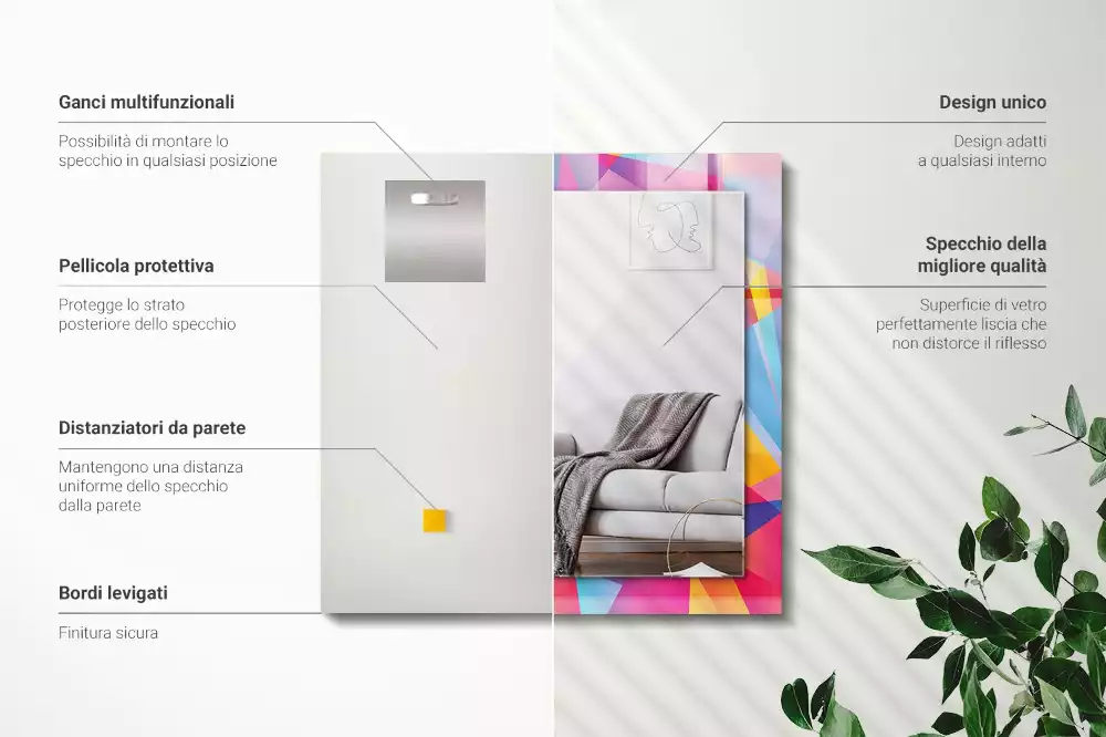 Lustro ramka z nadrukiem prostokątne barwne desenie geometryczne