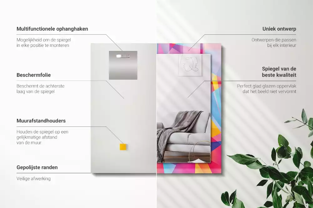 Lustro ramka z nadrukiem prostokątne barwne desenie geometryczne