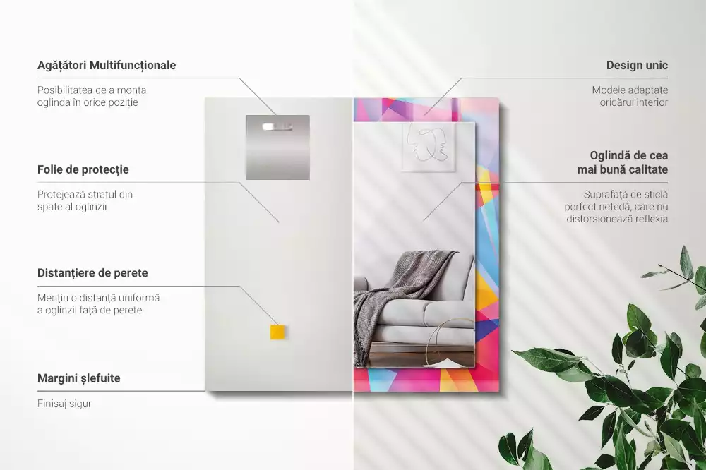 Lustro ramka z nadrukiem prostokątne barwne desenie geometryczne