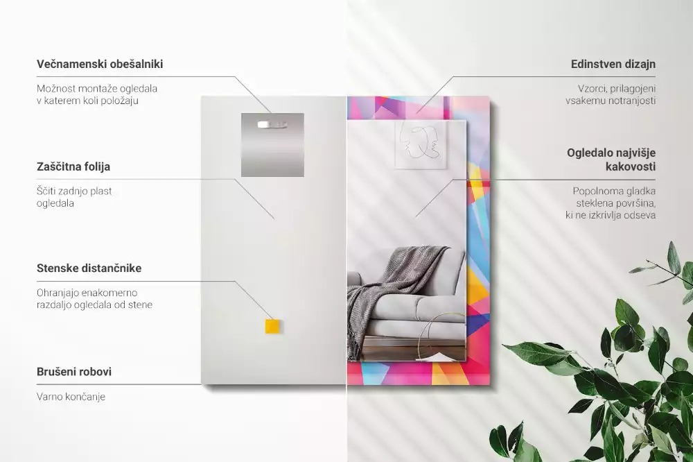 Lustro ramka z nadrukiem prostokątne barwne desenie geometryczne