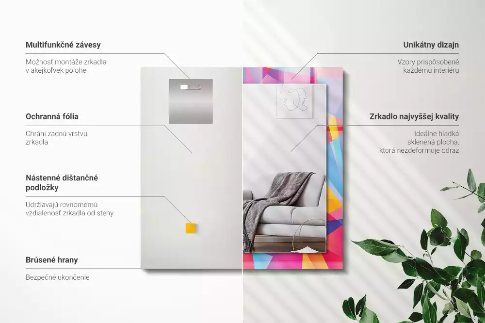 Lustro ramka z nadrukiem prostokątne barwne desenie geometryczne