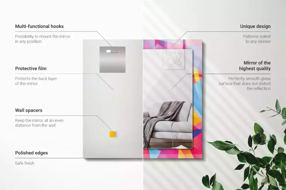 Lustro ramka z nadrukiem prostokątne barwne desenie geometryczne