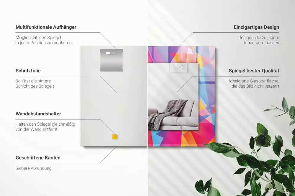 Lustro ramka z nadrukiem prostokątne barwne desenie geometryczne