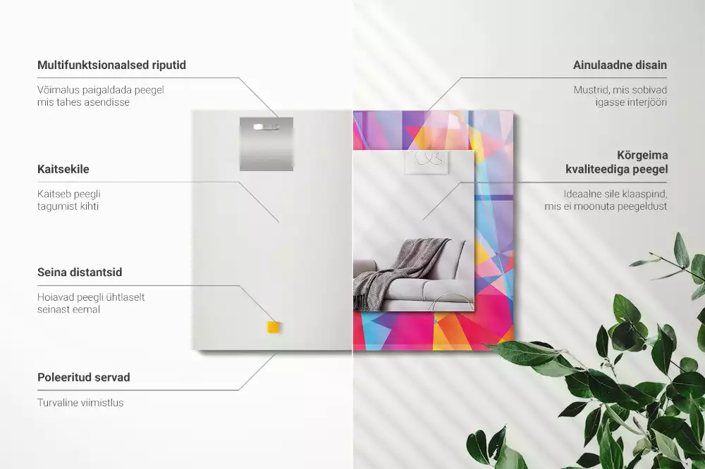 Lustro ramka z nadrukiem prostokątne barwne desenie geometryczne